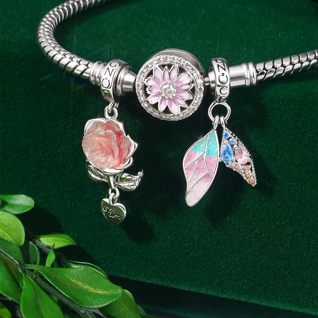 Gnoce Engravable Glow-in-the-dark Rose Flower Charm Platinum-plated Silver Blend - Image 4