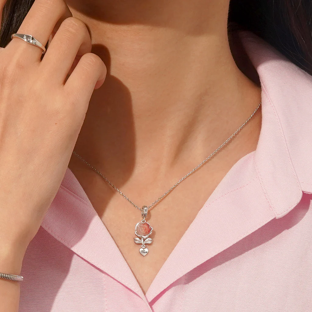 Gnoce Engravable Glow-in-the-dark Rose Flower Charm Platinum-plated Silver Blend - Image 5
