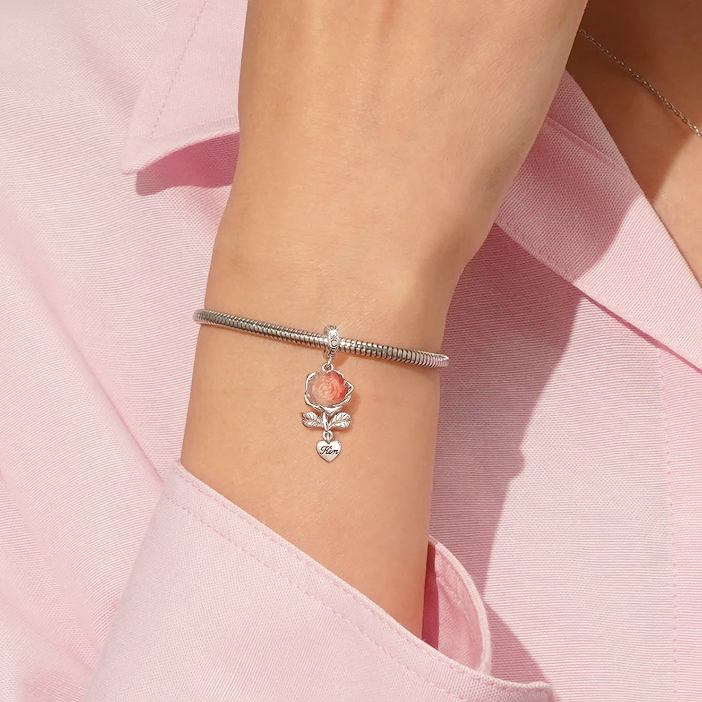Gnoce Engravable Glow-in-the-dark Rose Flower Charm Platinum-plated Silver Blend - Image 6
