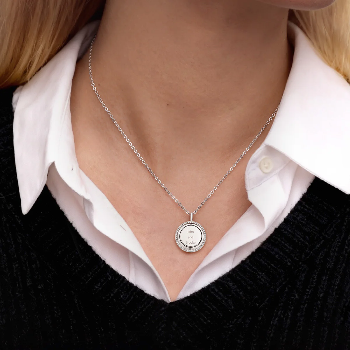 Gnoce Personalized Engravable Round Pendant Necklace with 12 Birthstone Colors - Image 2