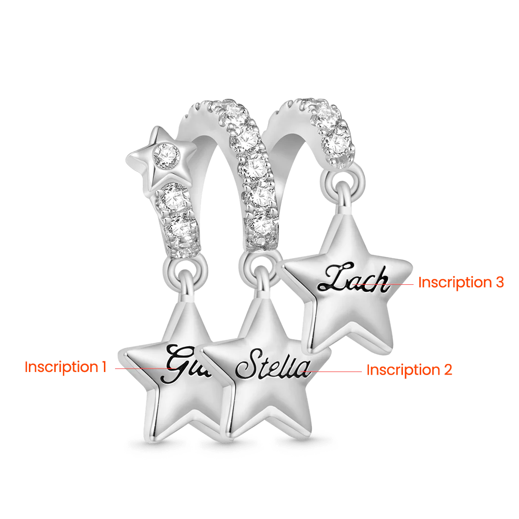 Gnoce Engravable Stars Three Birthstone Charm Platinum-plated Silver Blend - Image 3