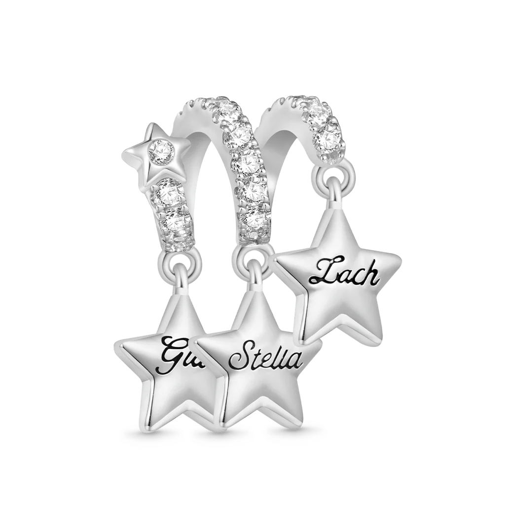 Gnoce Engravable Stars Three Birthstone Charm Platinum-plated Silver Blend - Image 4