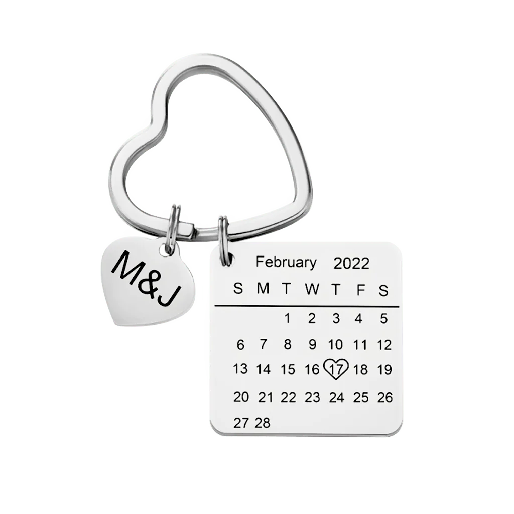 Gnoce Custom Engraved Calendar Heart Keychain