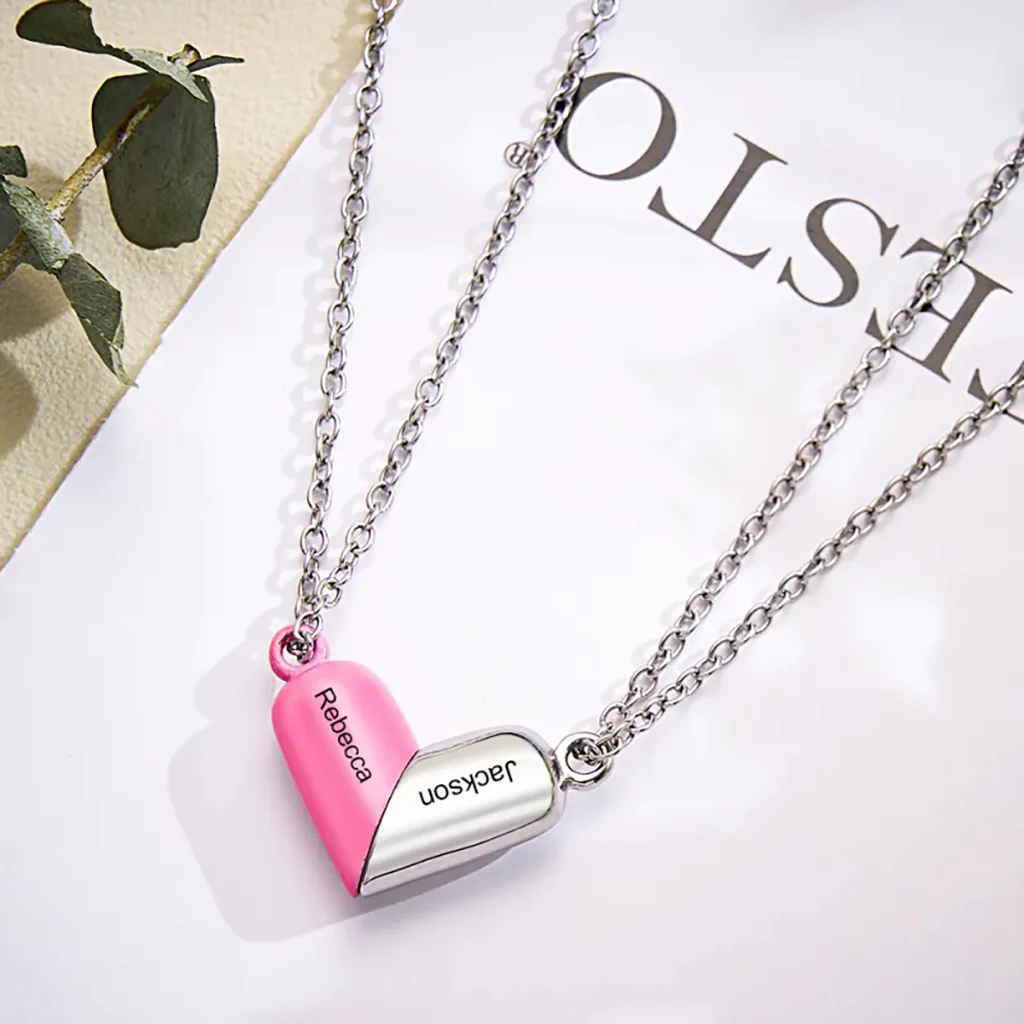 Gnoce Customized Engraving Name Rotating Deformation Magnetic Couple Necklace - Image 4