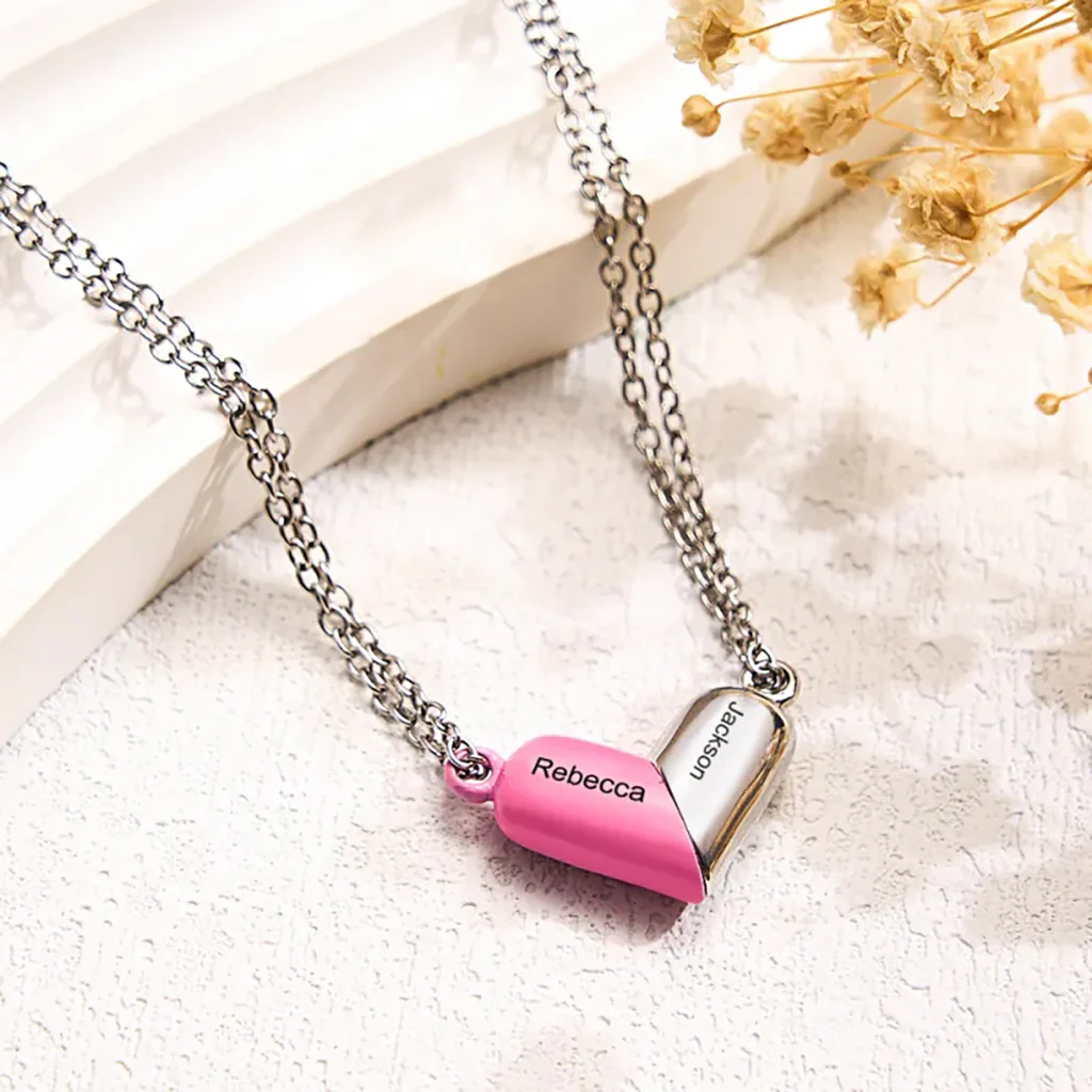 Gnoce Customized Engraving Name Rotating Deformation Magnetic Couple Necklace - Image 5