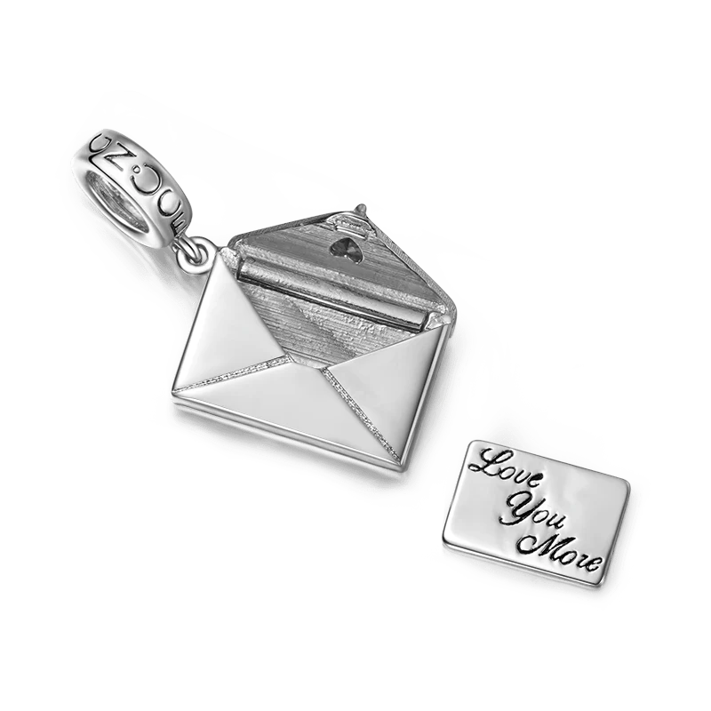 Gnoce Openable Envelope Love Letter Engravable Charm Platinum-plated Silver Blend - Image 3