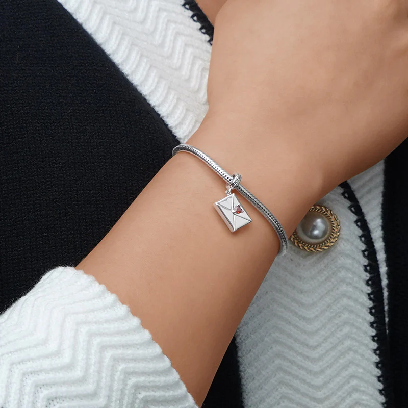 Gnoce Openable Envelope Love Letter Engravable Charm Platinum-plated Silver Blend - Image 5
