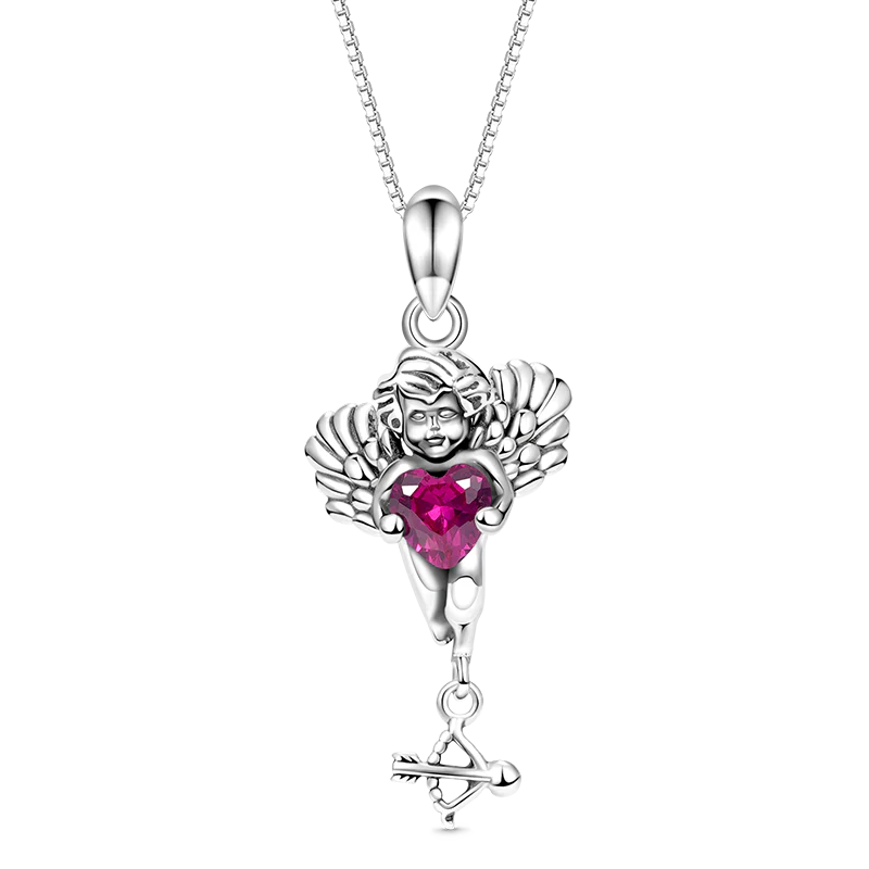 Gnoce Eros Cupid Embraces Heart Gem Necklace Platinum-plated Silver Blend