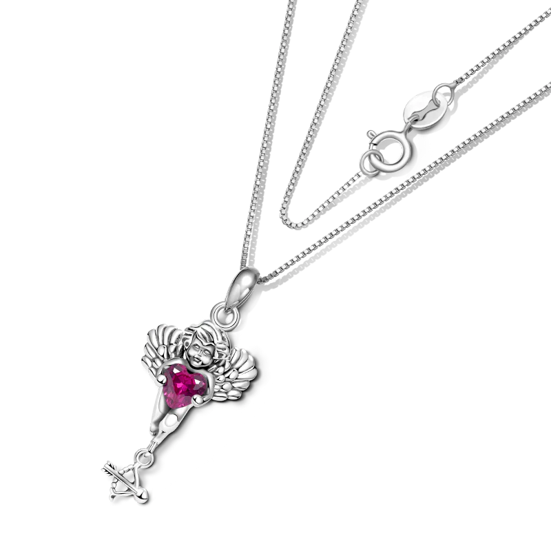 Gnoce Eros Cupid Embraces Heart Gem Necklace Platinum-plated Silver Blend - Image 2