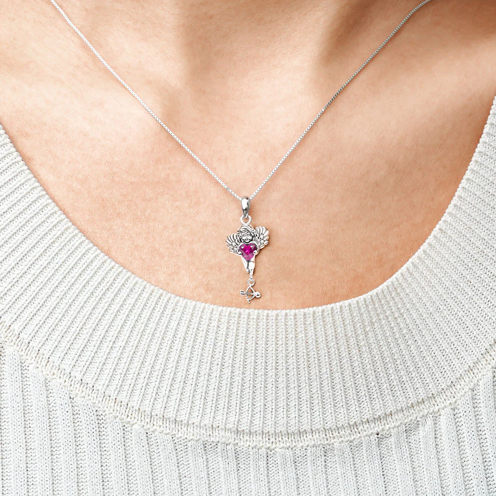 Gnoce Eros Cupid Embraces Heart Gem Necklace Platinum-plated Silver Blend - Image 4