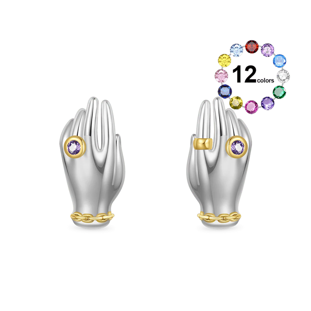 Gnoce Exquisite 'My Hands' Birthstone Stud Earrings