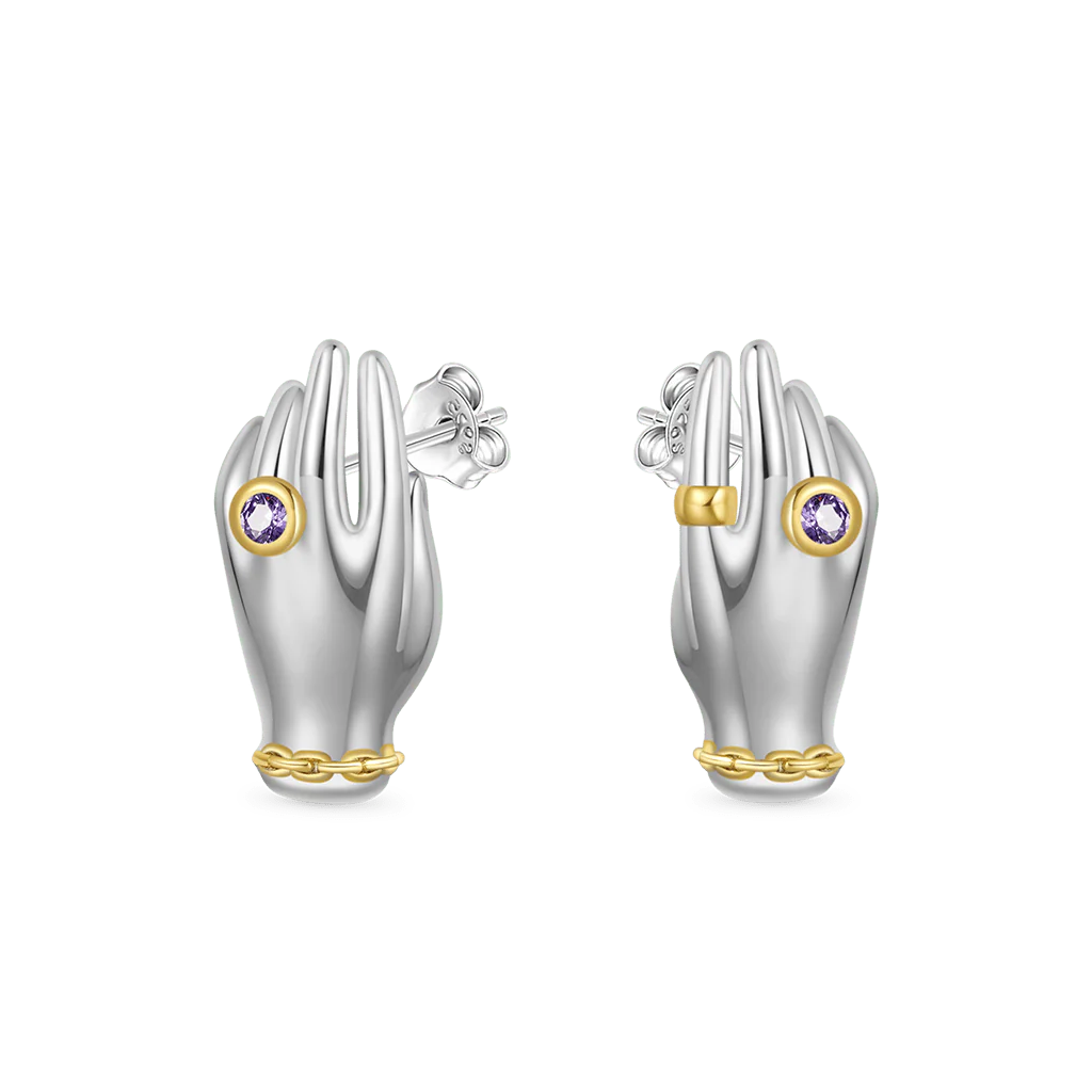 Gnoce Exquisite 'My Hands' Birthstone Stud Earrings - Image 2