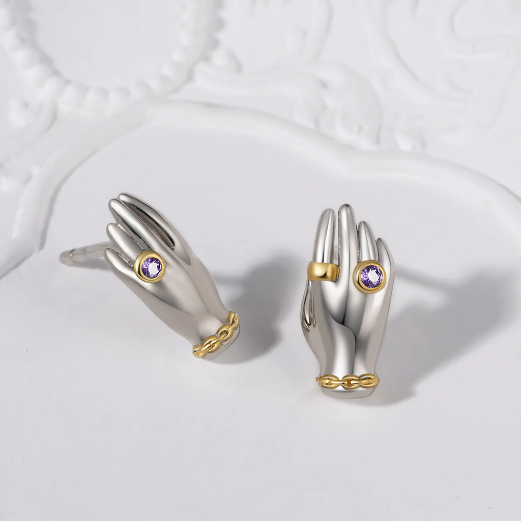 Gnoce Exquisite 'My Hands' Birthstone Stud Earrings - Image 3