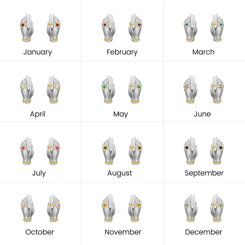 Gnoce Exquisite 'My Hands' Birthstone Stud Earrings - Image 6