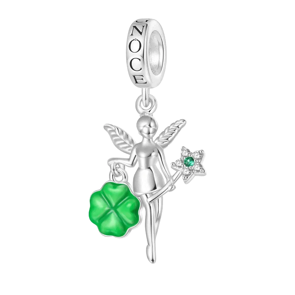 Gnoce Hand-held Glow-in-the-Dark Four-leaf Clover Charm Platinum-plated Silver Blend