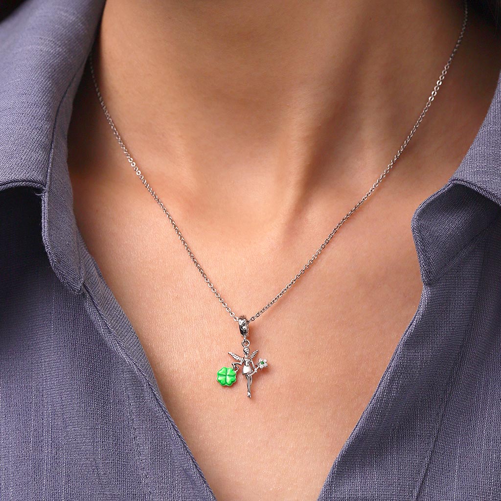 Gnoce Hand-held Glow-in-the-Dark Four-leaf Clover Charm Platinum-plated Silver Blend - Image 6