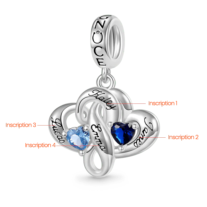 Gnoce Family Love Heart Engravable Charm Platinum-plated Silver Blend - Image 2