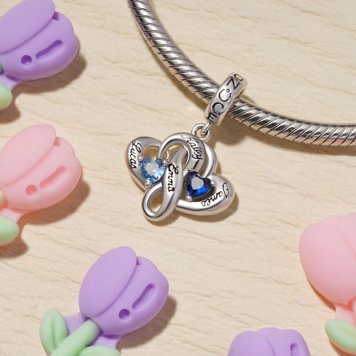 Gnoce Family Love Heart Engravable Charm Platinum-plated Silver Blend - Image 4