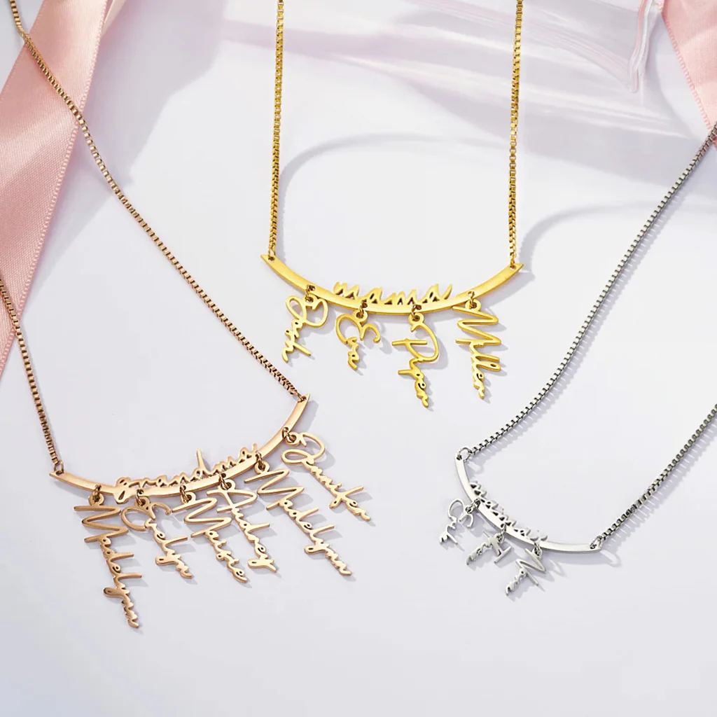 Gnoce Family Personalized Names Hanging Necklace with 1-7 Names - Image 3