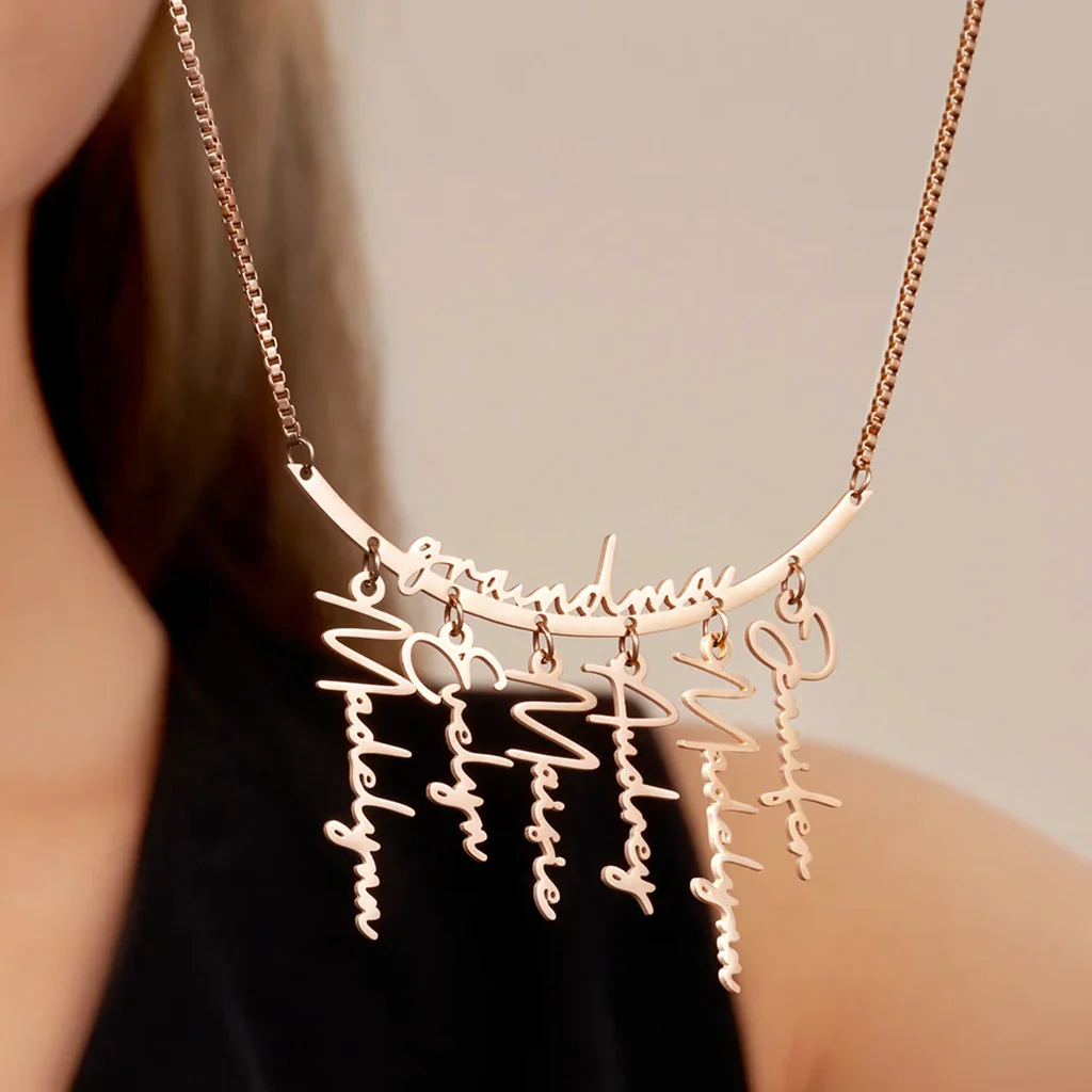 Gnoce Family Personalized Names Hanging Necklace with 1-7 Names - Image 5