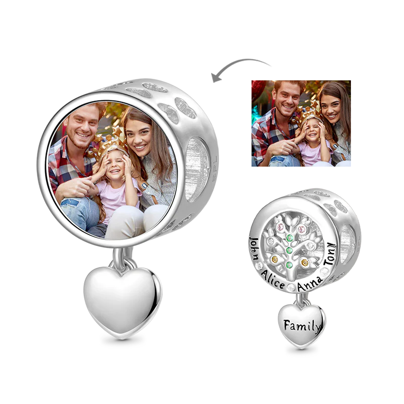 Gnoce Family Tree Engravable Photo Charm Platinum-plated Silver Blend