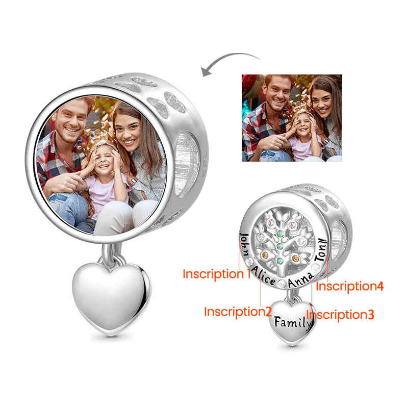 Gnoce Family Tree Engravable Photo Charm Platinum-plated Silver Blend - Image 2