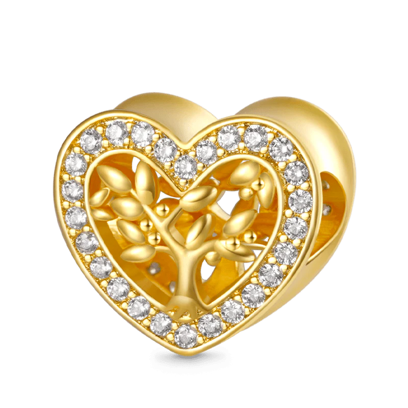 Gnoce Family Tree Heart Charm Platinum-plated Silver Blend