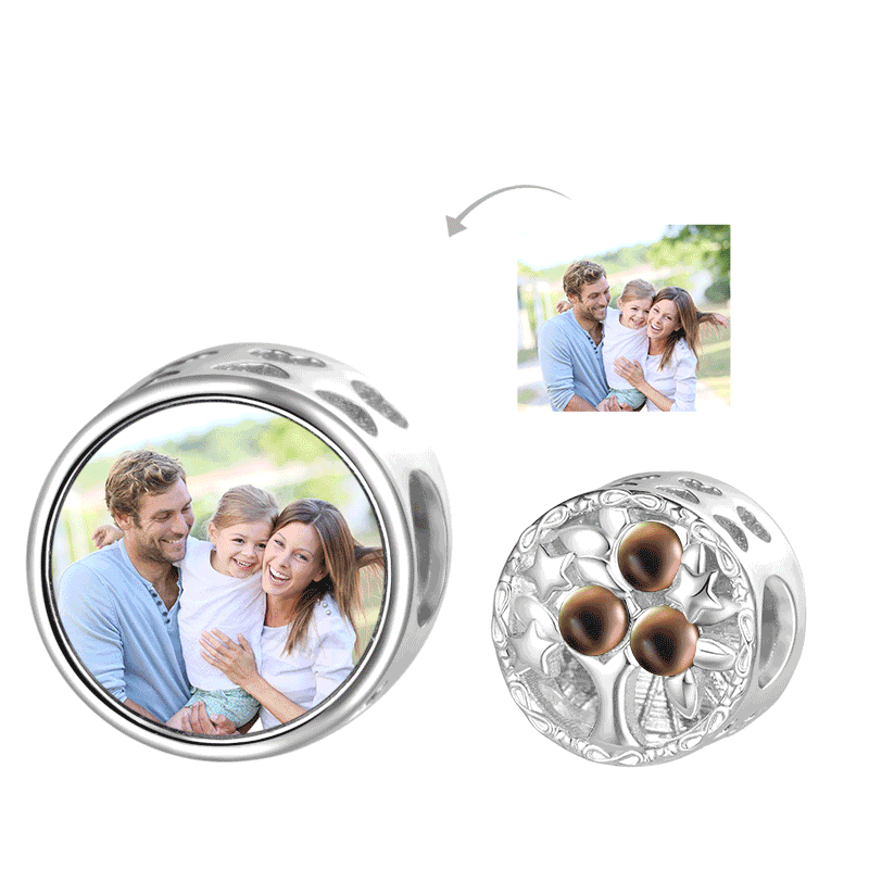 Gnoce Family Tree Personalized Photo Mood Charm Platinum-plated Silver Blend