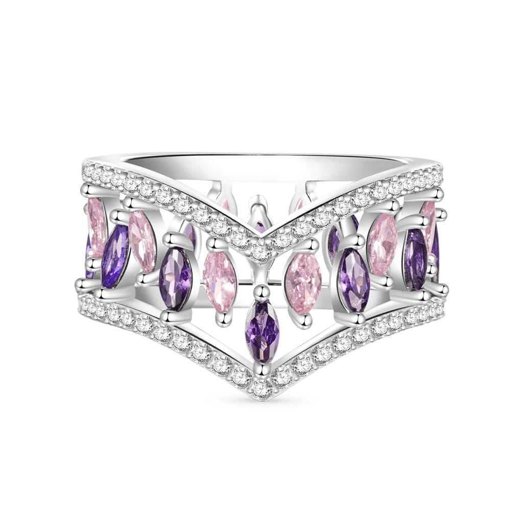 Gnoce Multi-Stone V-Shaped Cross-over Rings Platinum-plated Silver Blend