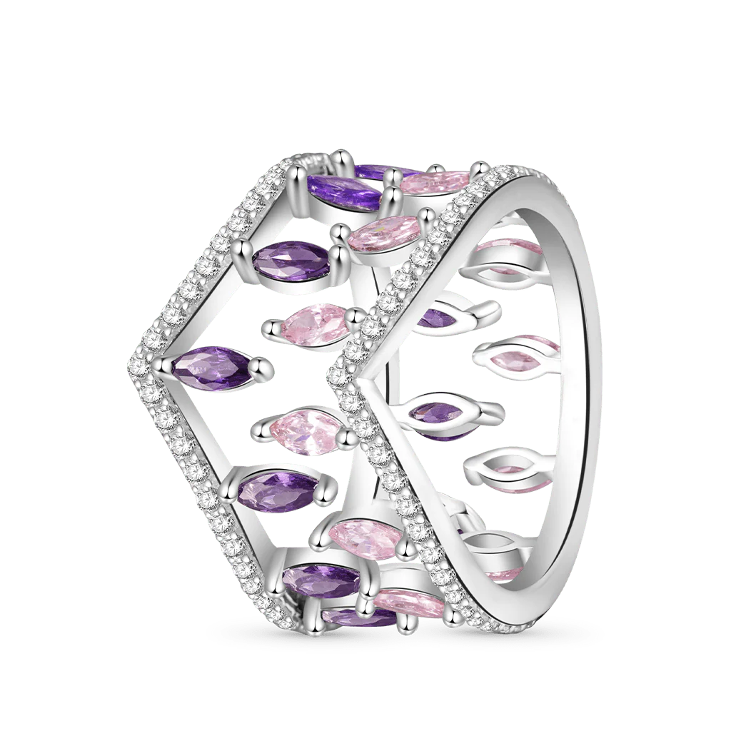 Gnoce Multi-Stone V-Shaped Cross-over Rings Platinum-plated Silver Blend - Image 2