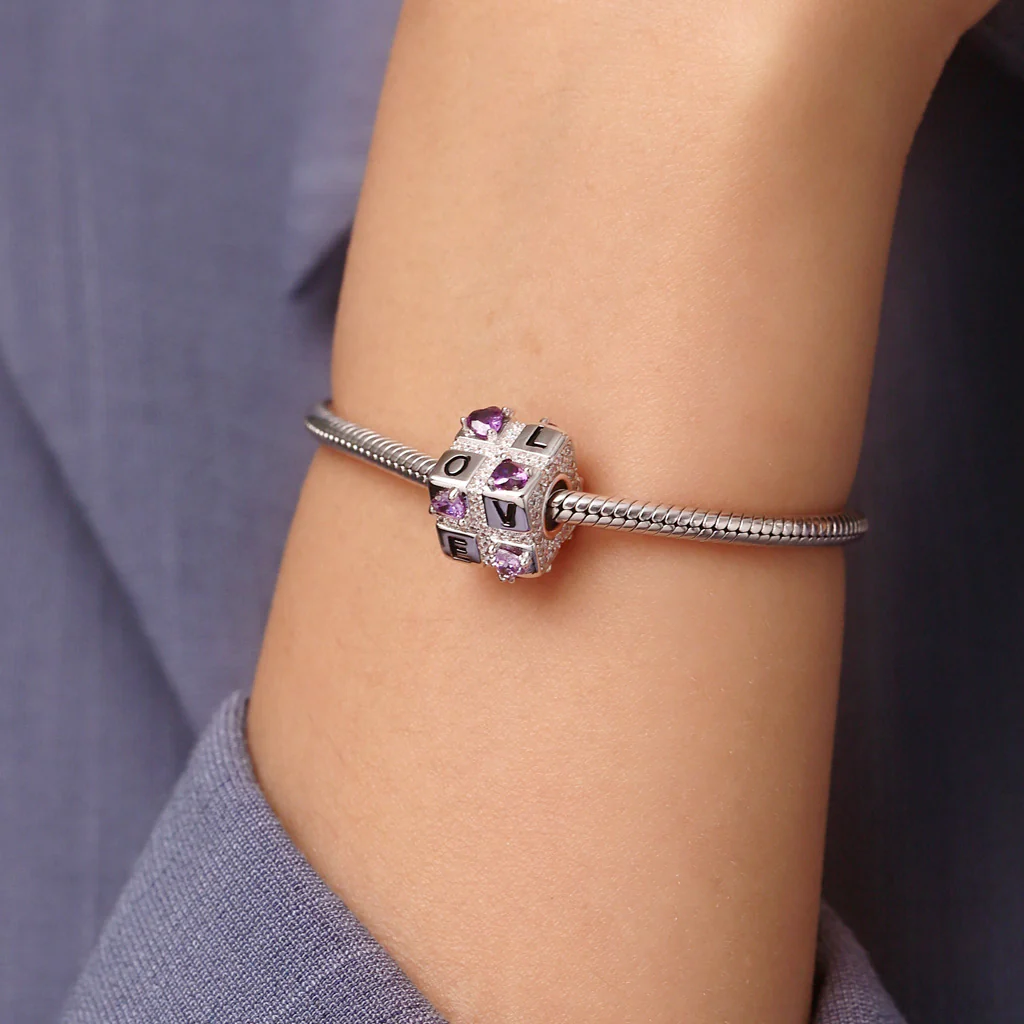 Gnoce Favours Of Love Square Dice Charm Platinum-plated Silver Blend - Image 6