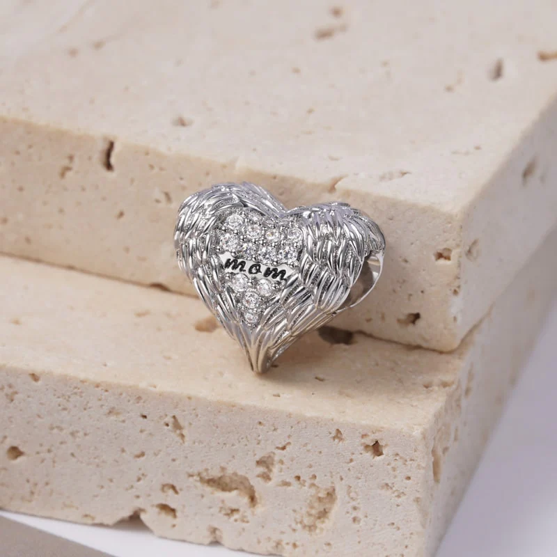 Gnoce Feather Heart Mom's Love Charm Platinum-plated Silver Blend - Image 2