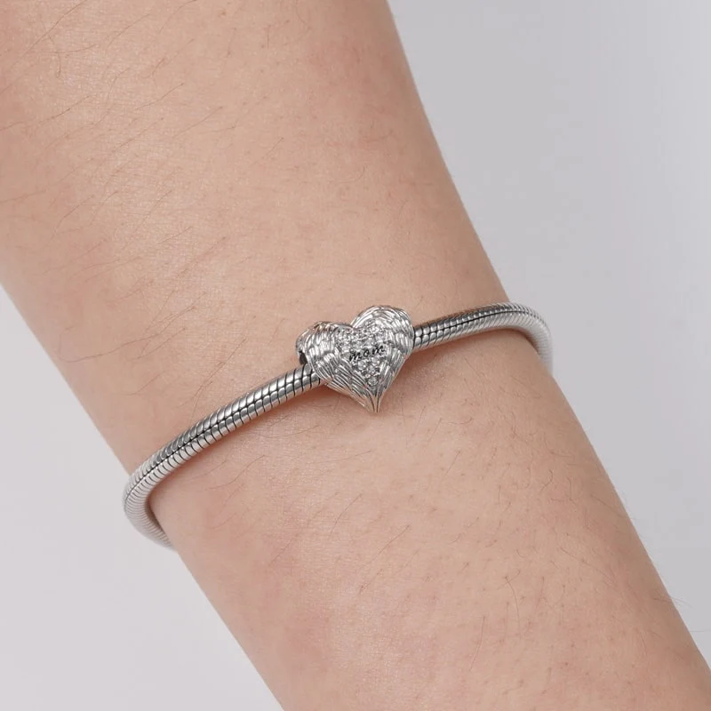 Gnoce Feather Heart Mom's Love Charm Platinum-plated Silver Blend - Image 3
