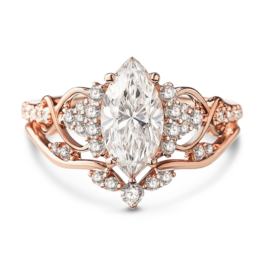 Gnoce Vintage Filigree Marquise-Cut Moissanite Ring