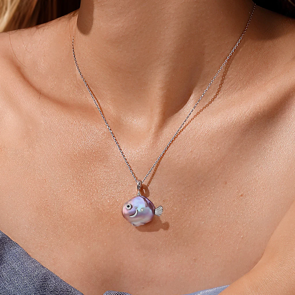 Gnoce Purple Fish Baroque Pearl Silver Charm Platinum-plated Silver Blend - Image 3