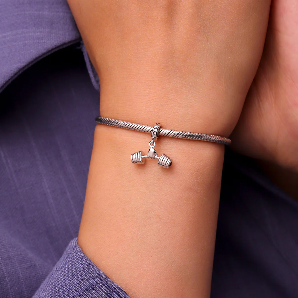 Gnoce Fitness Enthusiast Holding Dumbbell Charm Platinum-plated Silver Blend - Image 7