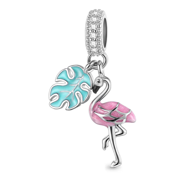 Flamingo Pendant Dangle Charm 925 Sterling Silver