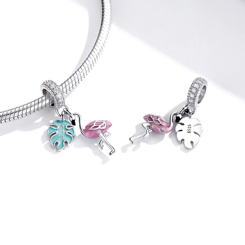 Flamingo Pendant Dangle Charm 925 Sterling Silver - Image 2