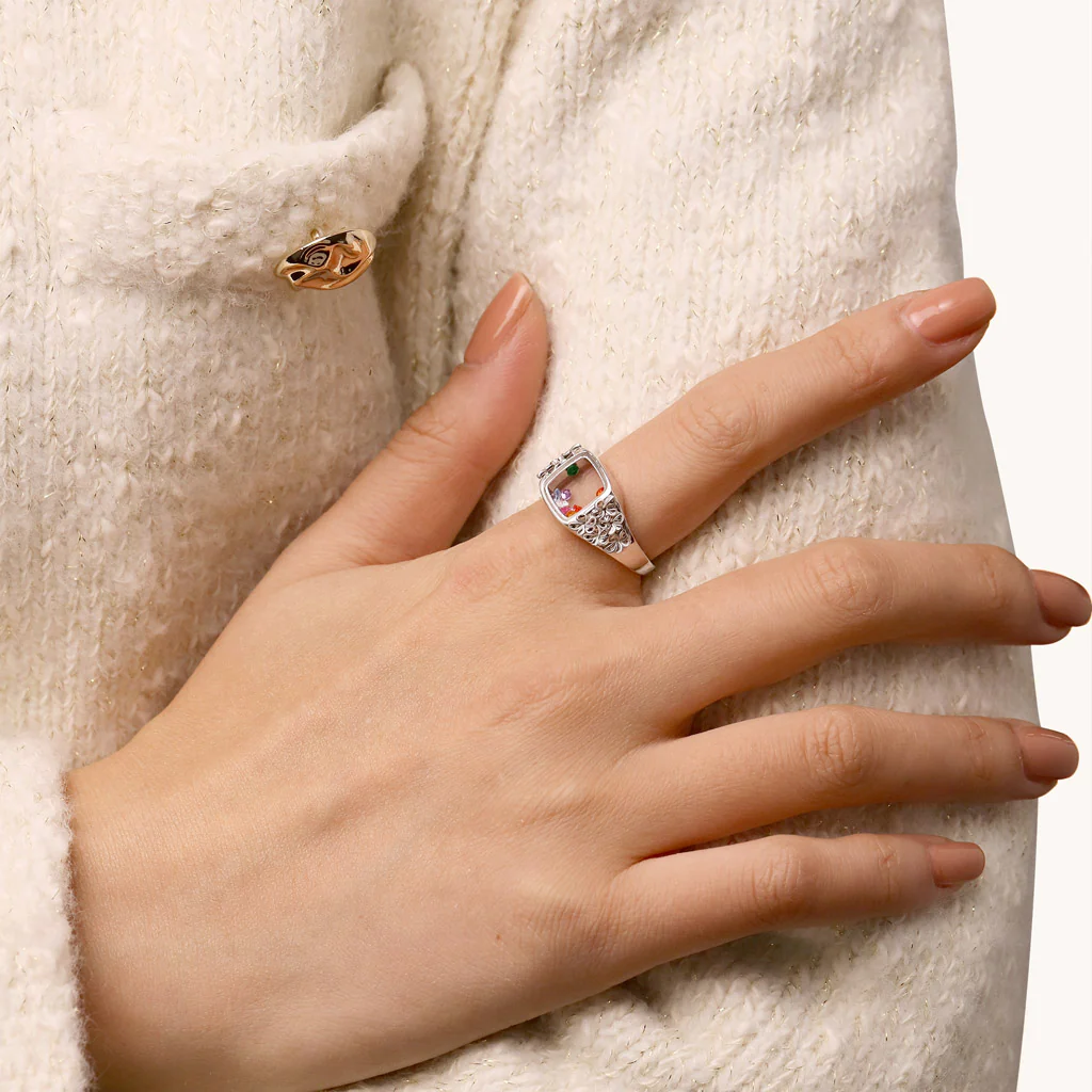 Gnoce Floral Multi-Color Ring Platinum-plated Silver Blend - Image 3