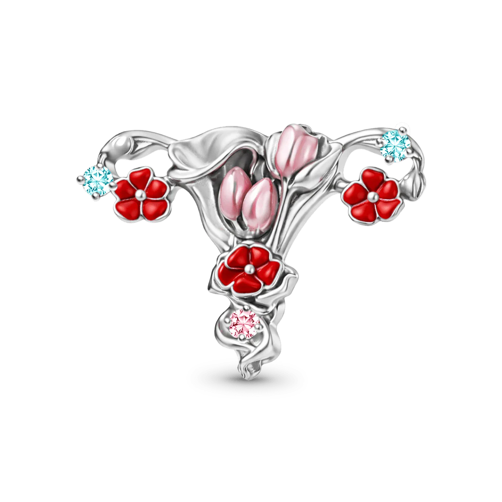 Gnoce Floral Uterus Charm Platinum-plated Silver Blend