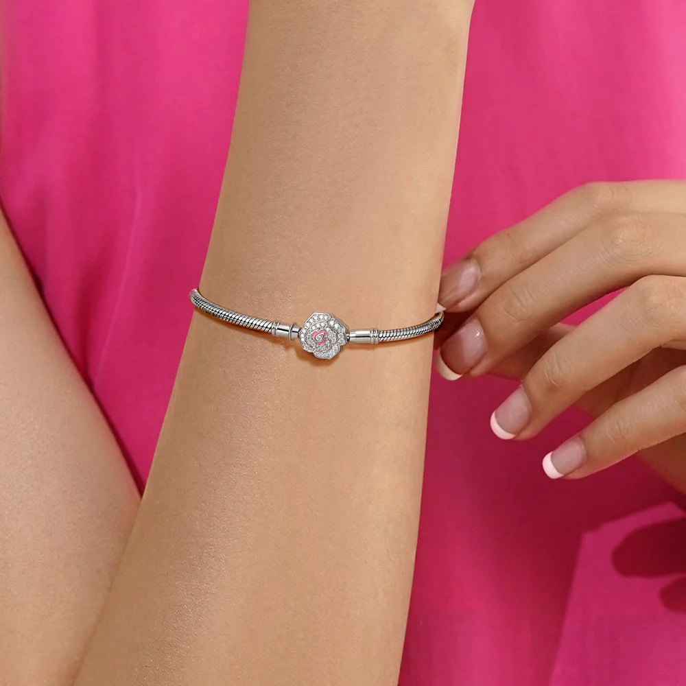 Gnoce Flower Bead Basic Snake Chain Bracelet Platinum-plated Silver Blend - Image 4