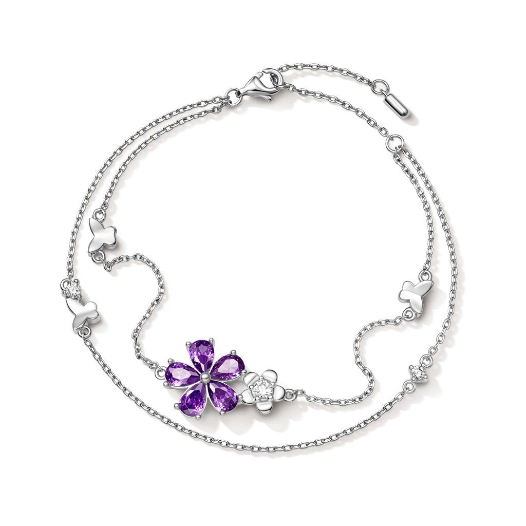 Gnoce Flower & Butterfly Chain Bracelet Platinum-plated Silver Blend