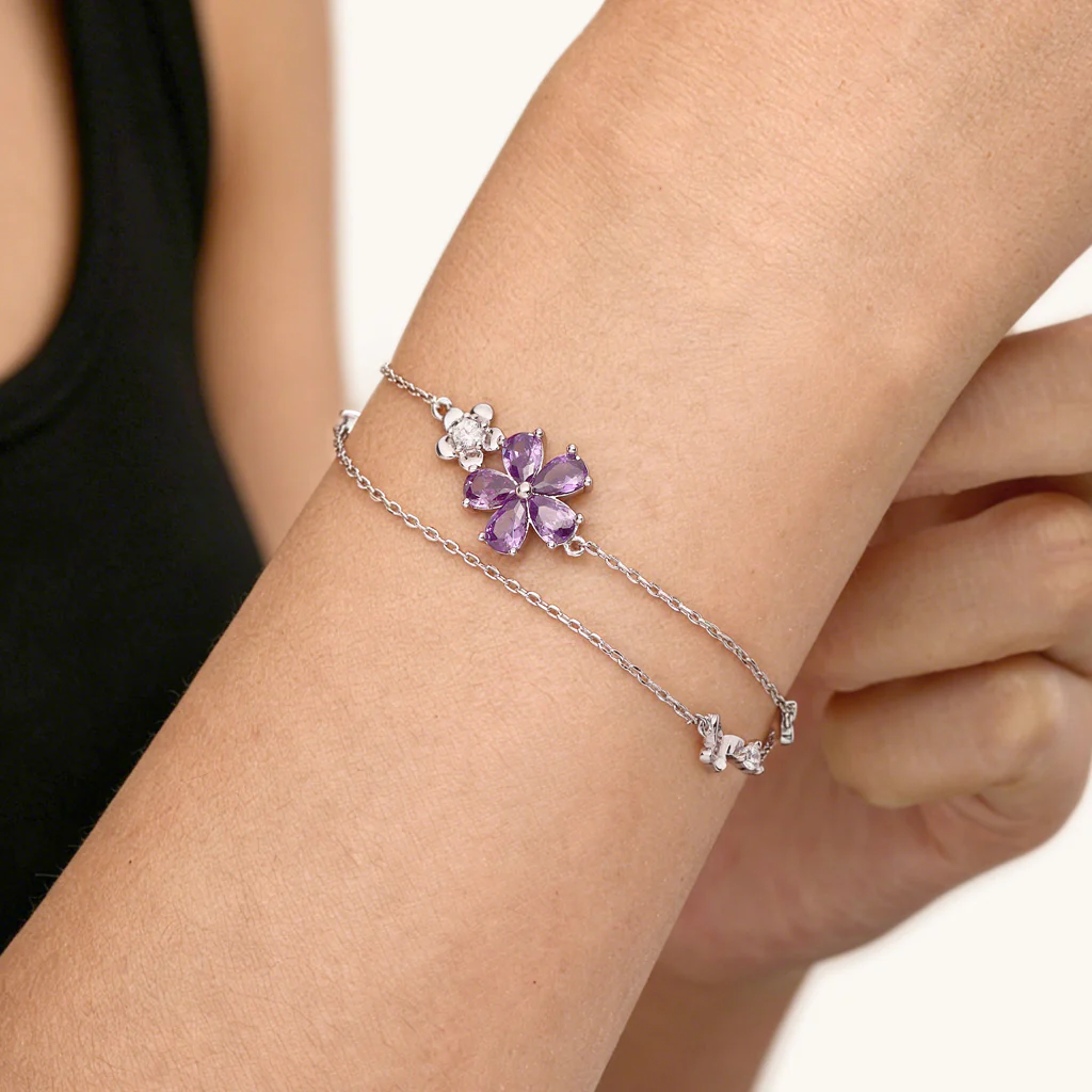 Gnoce Flower & Butterfly Chain Bracelet Platinum-plated Silver Blend - Image 2