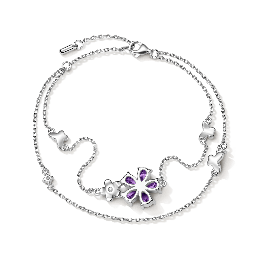 Gnoce Flower & Butterfly Chain Bracelet Platinum-plated Silver Blend - Image 4