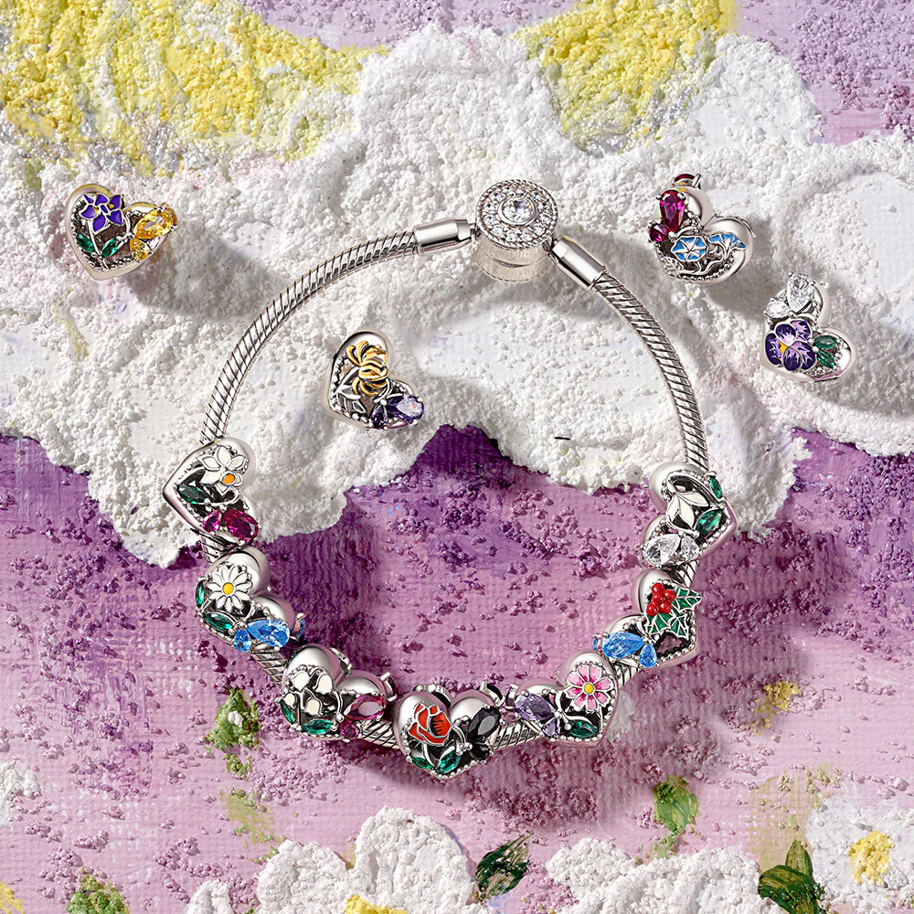Gnoce Birthstone Flower Hollow Heart Charm - Image 3
