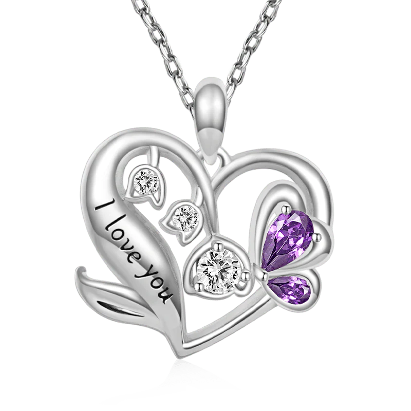 Gnoce "I Love You" Flower Heart Necklace Platinum-plated Silver Blend