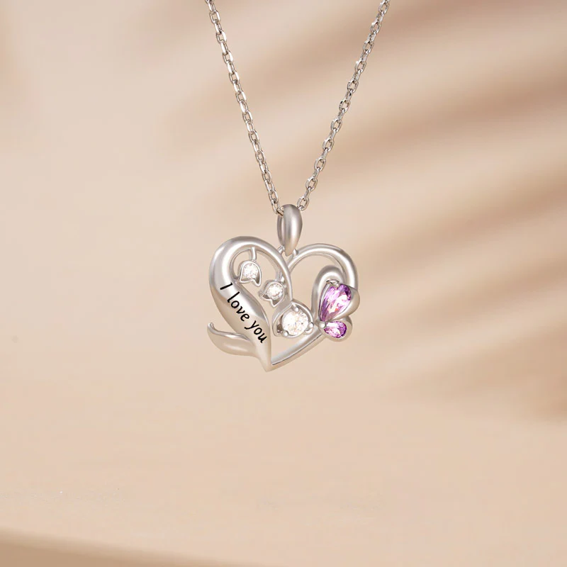 Gnoce "I Love You" Flower Heart Necklace Platinum-plated Silver Blend - Image 2