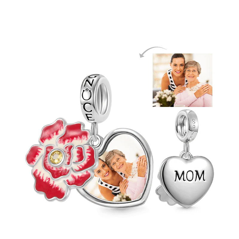 Gnoce Flower Heart Personalized Photo Double Charm Platinum-plated Silver Blend