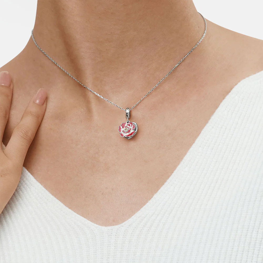 Gnoce Flower Heart Personalized Photo Double Charm Platinum-plated Silver Blend - Image 3