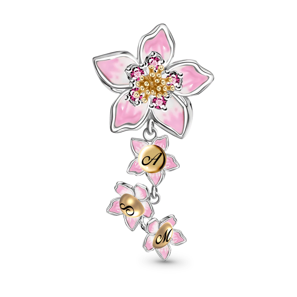 Gnoce Flower Mom with Babies Charm Platinum-plated Silver Blend